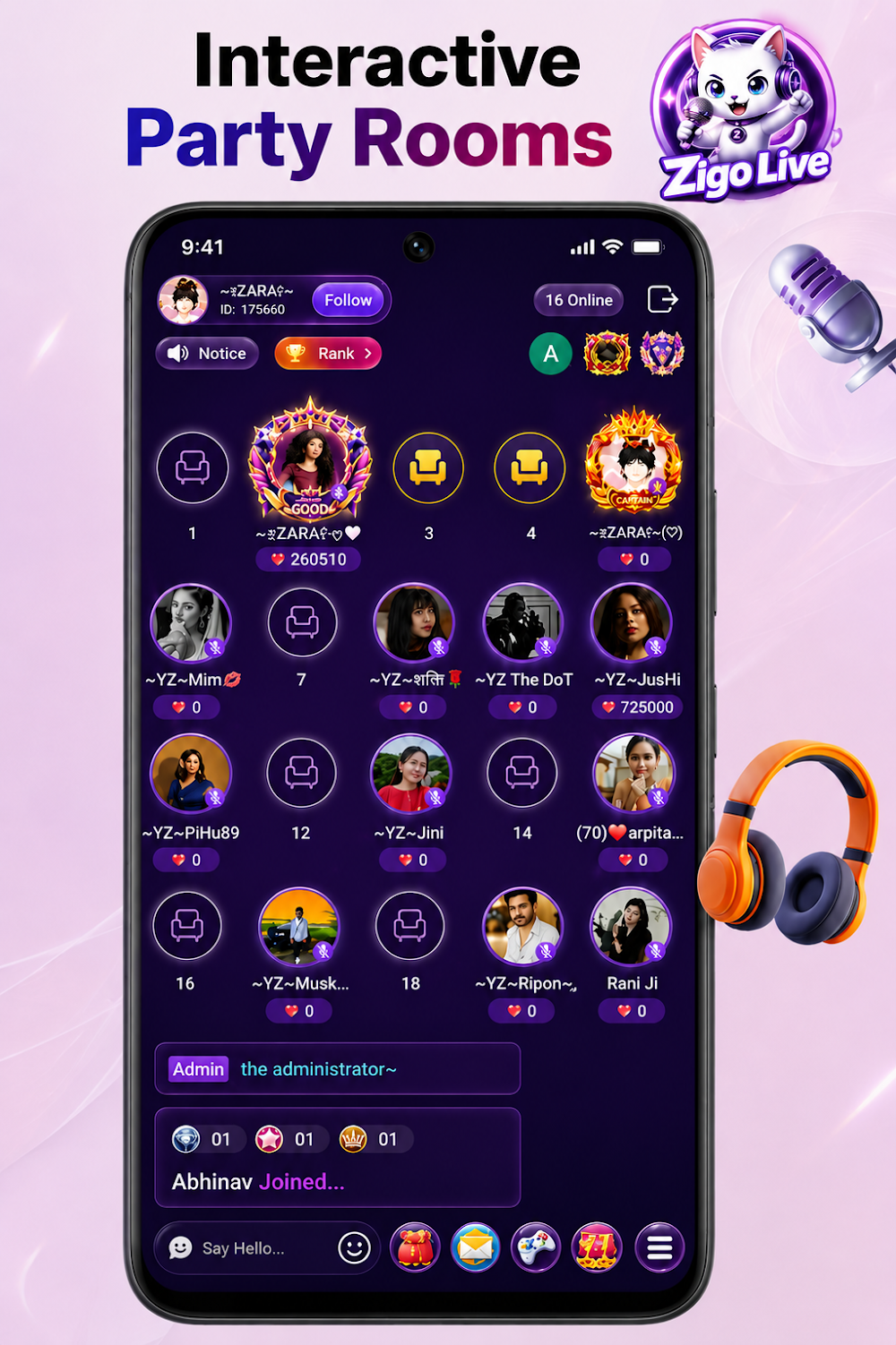 Official ZIGO LIVE party room screen